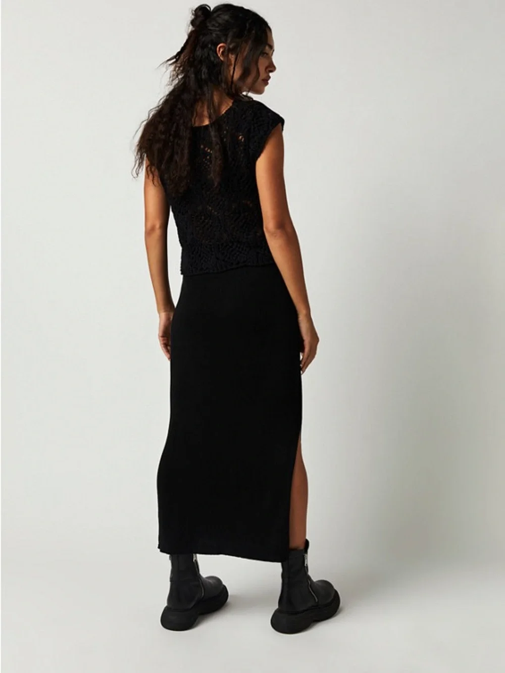 Free People Black Golden Hour Maxi Skirt with Side Slit